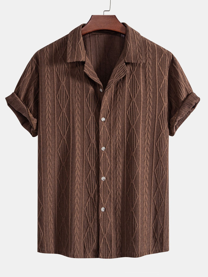 Geometrische Jacquard Ooglet Cuban Shirt & Rechte Linnen Broek