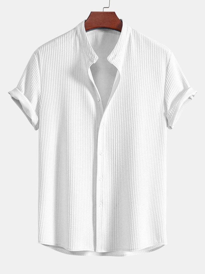 Spier Fit Geribbelde Staande Kraag Shirt