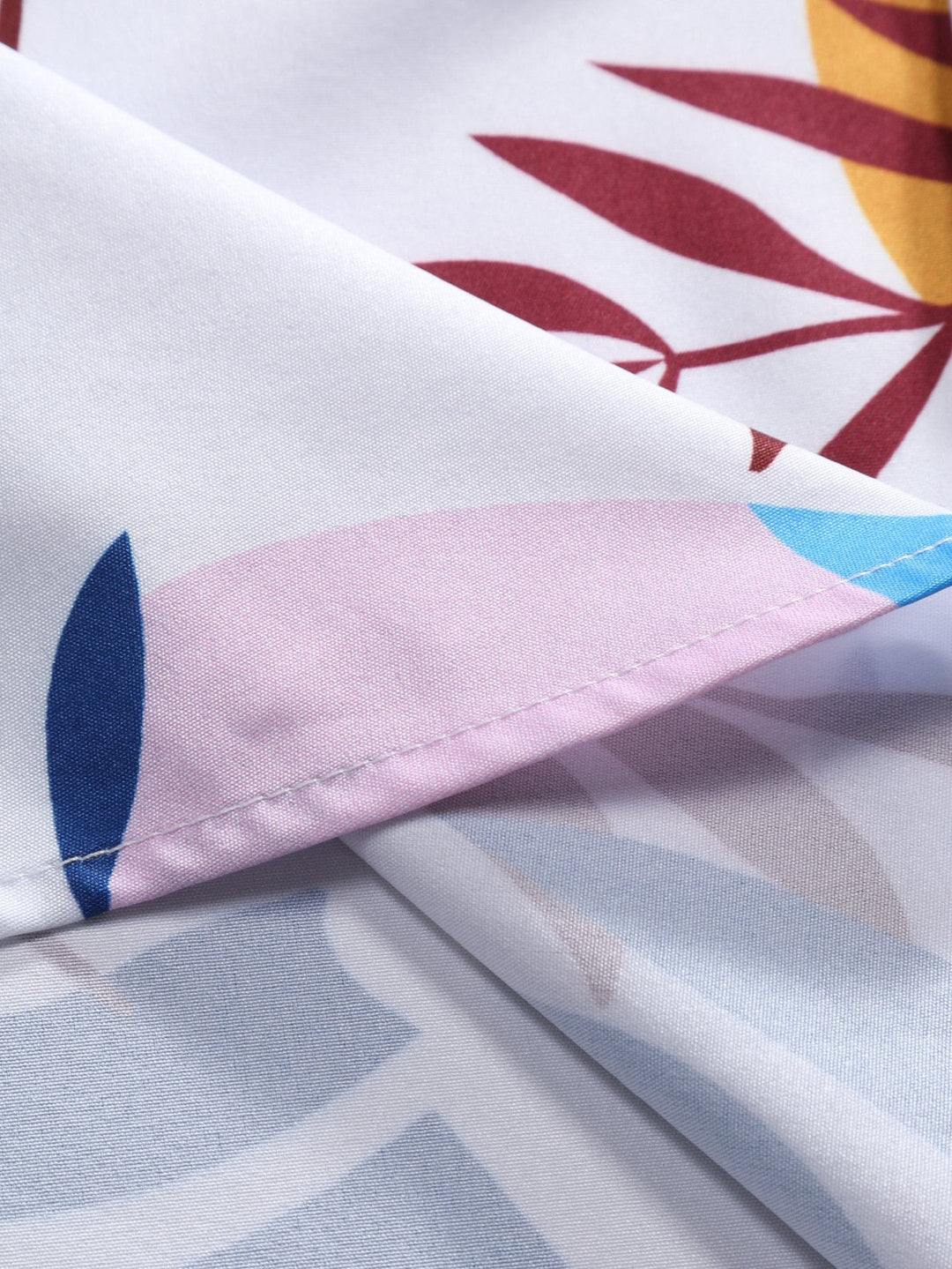 Kleurrijke Bladerprint Doorknoop Shirt & Zwembroek