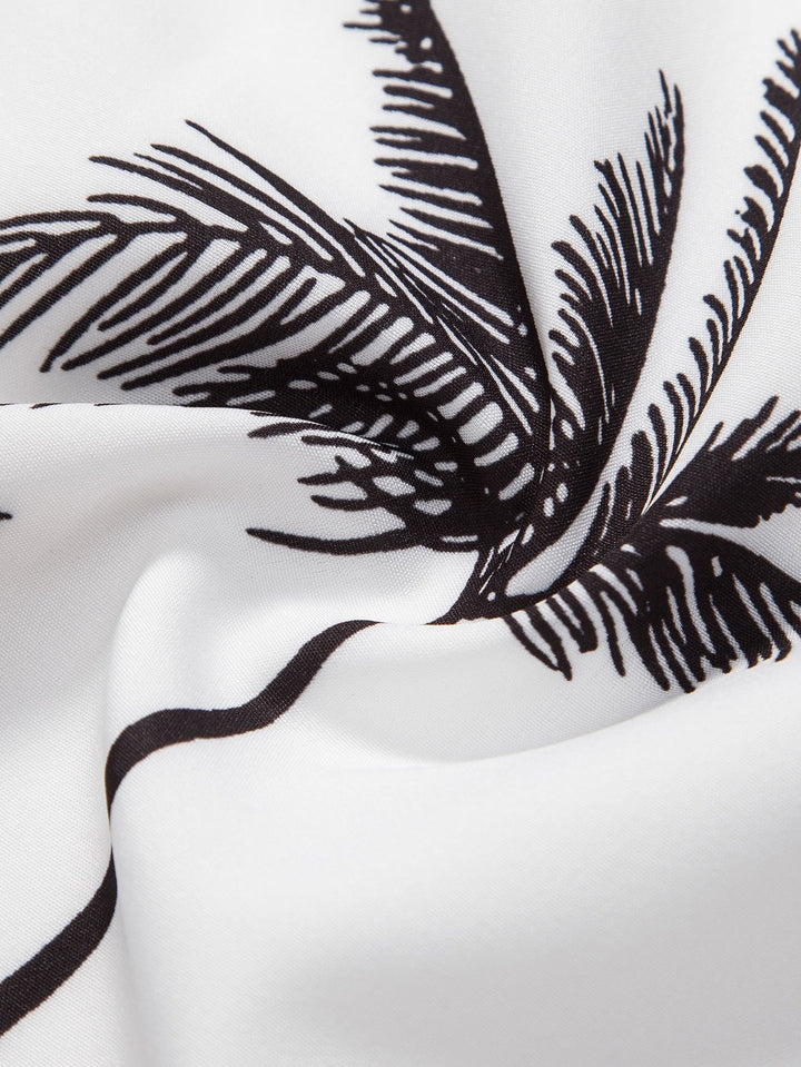 Palmboom Print Doorknoop Shirt & Gestreepte Zwembroek
