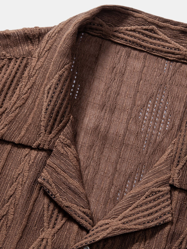 Geometrische Jacquard Ooglet Cuban Shirt & Rechte Linnen Broek