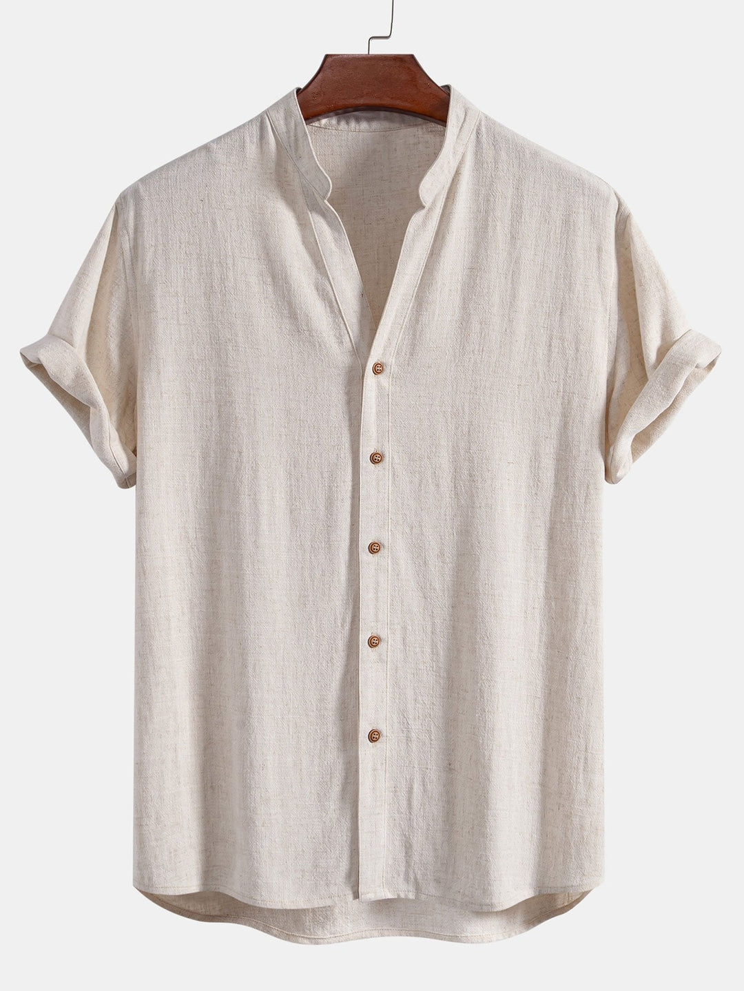 Shirt met V-hals van linnen-rayonmix en rechte linnen broek