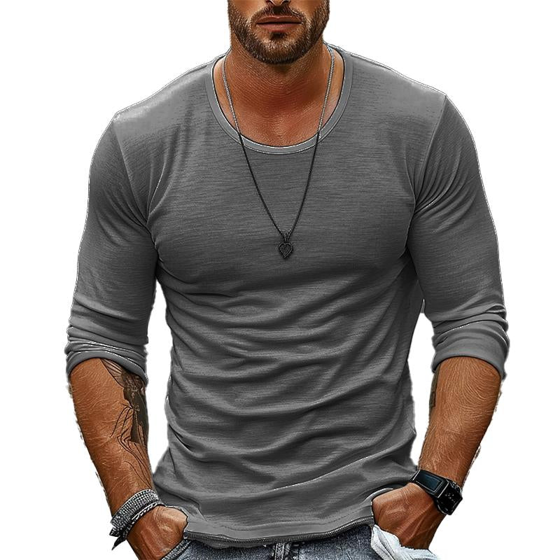 Heren Casual Effen Kleur Ronde Hals T-shirt met lange mouwen 94867816X