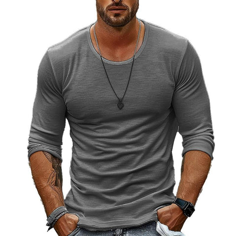 Heren Casual Effen Kleur Ronde Hals T-shirt met lange mouwen 94867816X