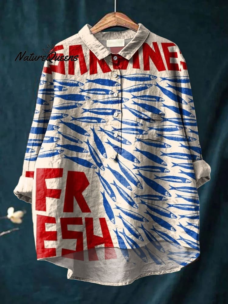 Vrouwen Vintage Vis Sardines Kunstafdruk Katoen En Linnen Casual Broeken