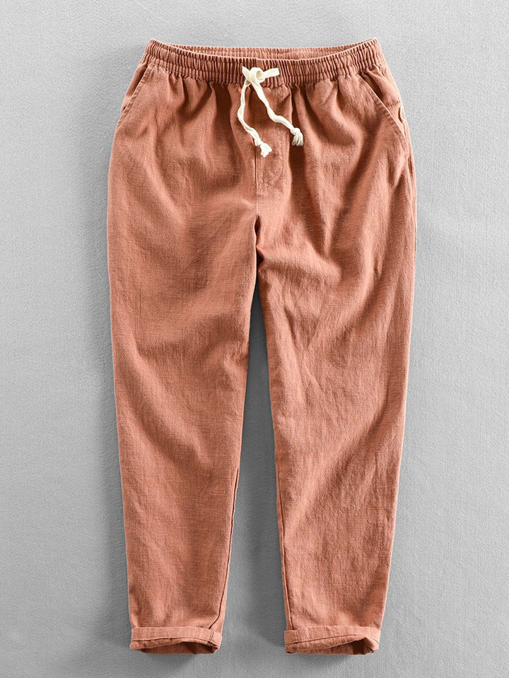 Linnen-look overhemd met korte mouwen en staande kraag en linnen-katoenen korte broek
