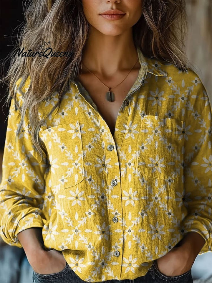 Vintage Color Block Floral Art Print Knit Turtleneck Pullover Sweater