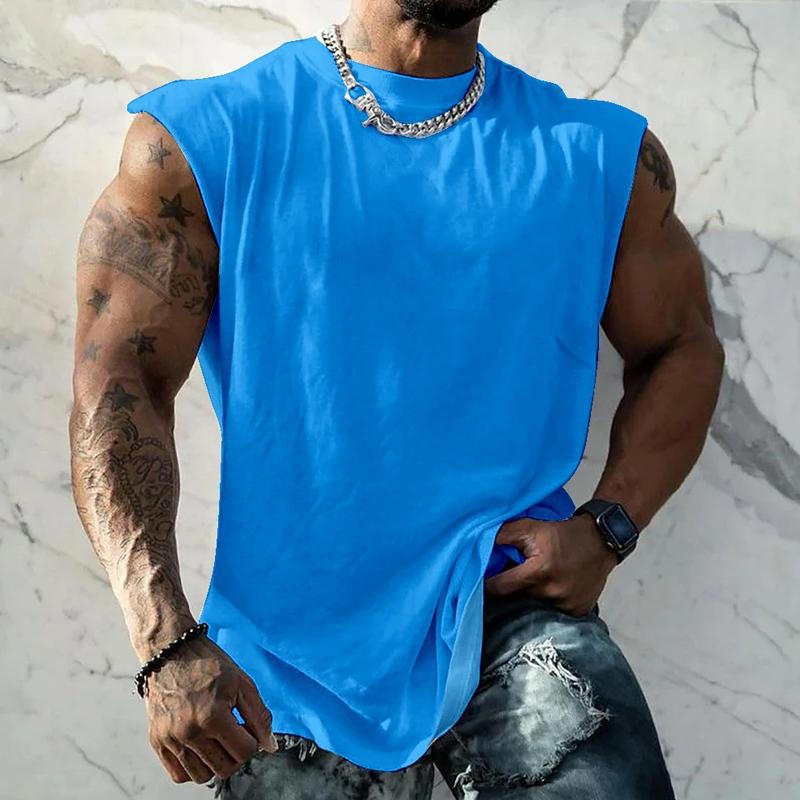 Heren Effen Kleur Brede Schouder Ronde Hals Sport Tanktop 44699991X