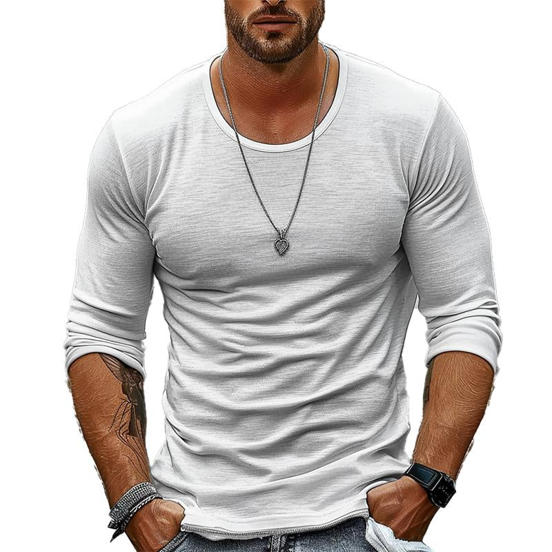 Heren Casual Effen Kleur Ronde Hals T-shirt met lange mouwen 94867816X