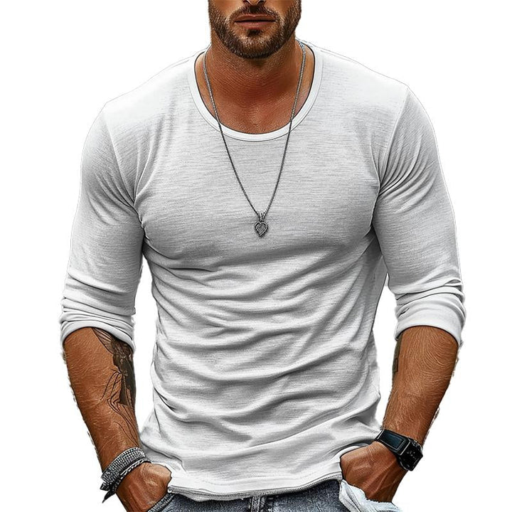 Heren Casual Effen Kleur Ronde Hals T-shirt met lange mouwen 94867816X