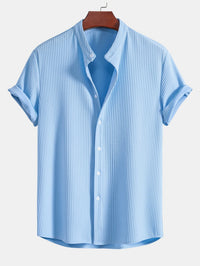 Spier Fit Geribbelde Staande Kraag Shirt