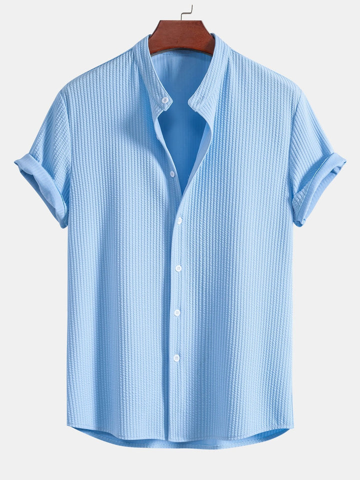 Spier Fit Geribbelde Staande Kraag Shirt