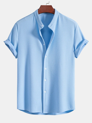 Spier Fit Geribbelde Staande Kraag Shirt
