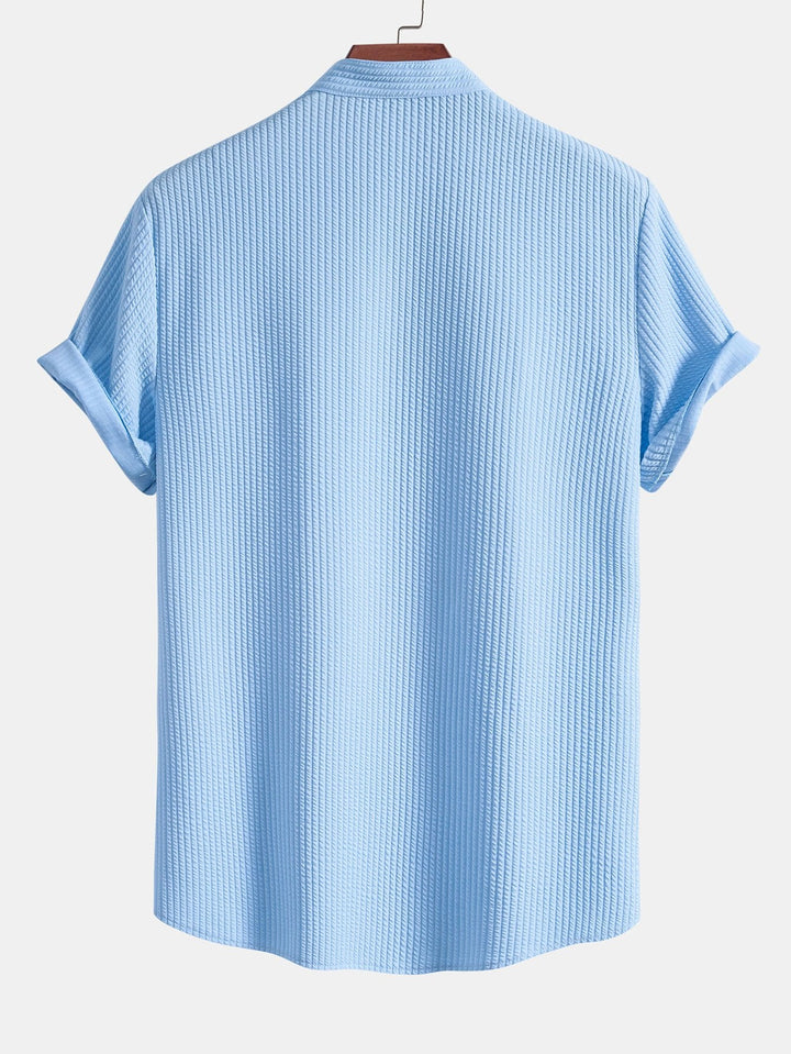 Spier Fit Geribbelde Staande Kraag Shirt