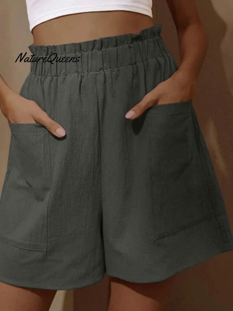 Katoen en Linnen Draag Hoge Taille Shorts met Knoppen 
