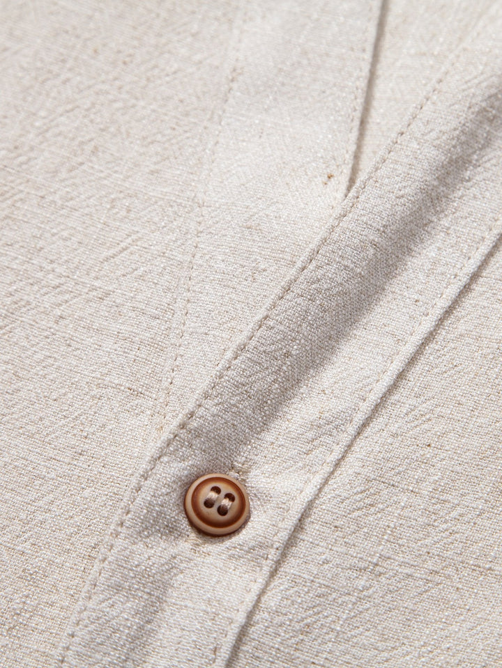 V-hals Linnen Rayon Mix Shirt & Rechte Linnen Broek