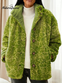 Vrouwen Vintage Bloemenpatroon Kunstafdruk Casual Sherpa Jas