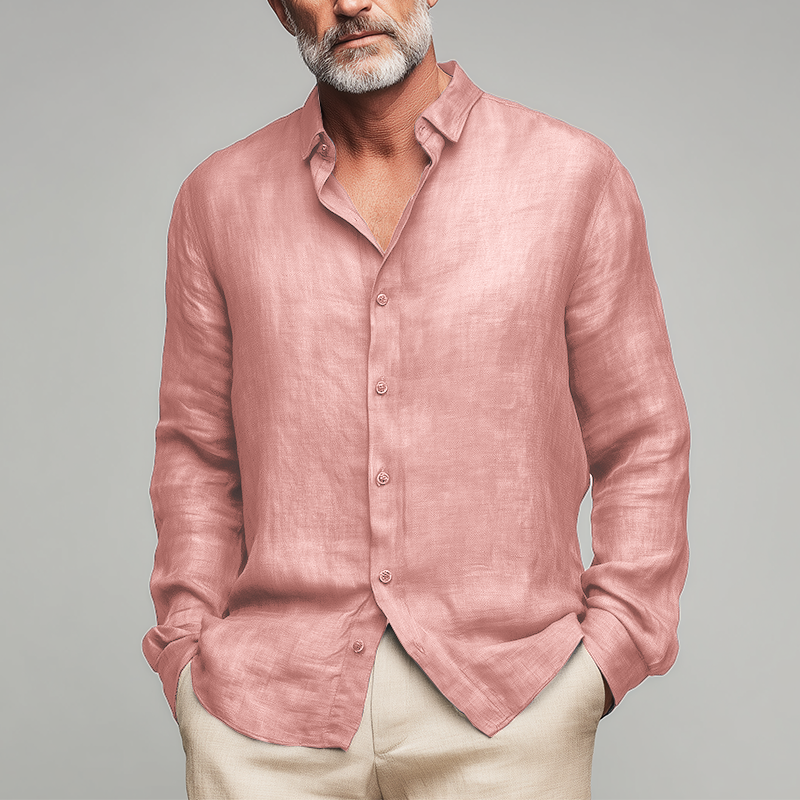 Heren Zomer Mode Slub Linnen Lange Mouwen Shirt MTA1184G6P
