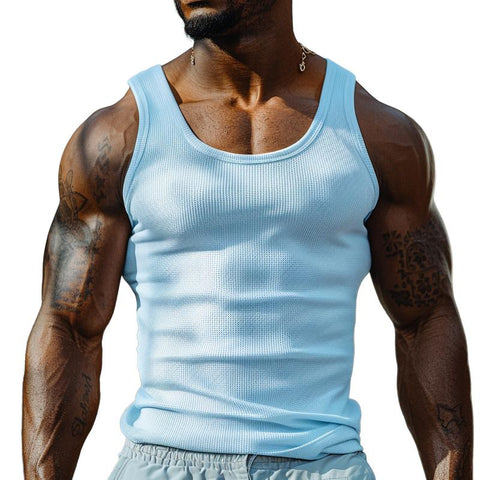 Heren casual wafel U-hals slim-fit tanktop 44612694M