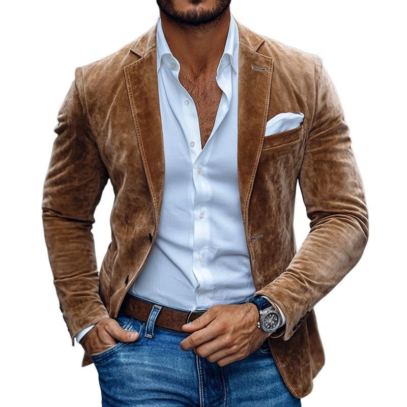 Herenmode Effen Suède Notch Revers Twee Knopen Casual Blazer 01543684Z