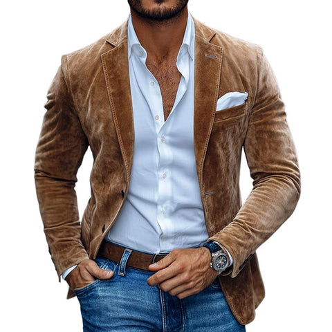Herenmode Effen Suède Notch Revers Twee Knopen Casual Blazer 01543684Z