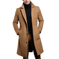 Heren Solid Notch Revers Effen Enkelknoop Middellange Jas 14523733Z