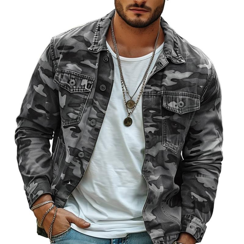 Heren Camouflage Canvas Retro Draag Kraagjack 18911497X