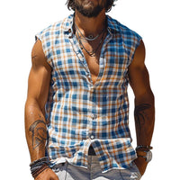 Heren Casual Aquaman Geruite Mouwloze Colbert Tanktop 07741703TO