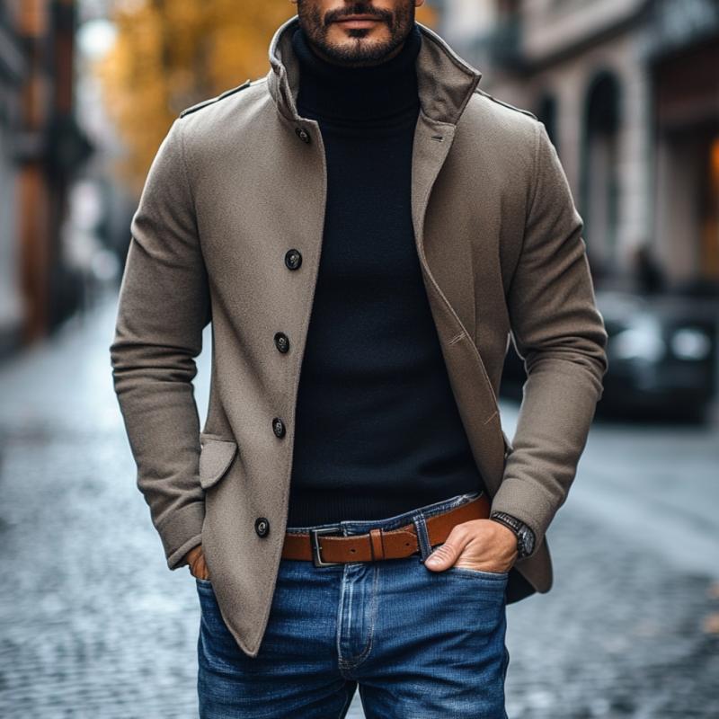 Heren Casual Wolmix Revers Eensluitende Slim Korte Jas 85856791M