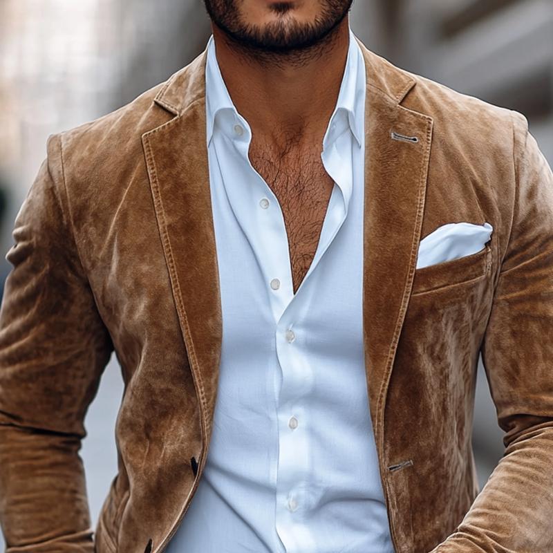 Herenmode Effen Suède Notch Revers Twee Knopen Casual Blazer 01543684Z