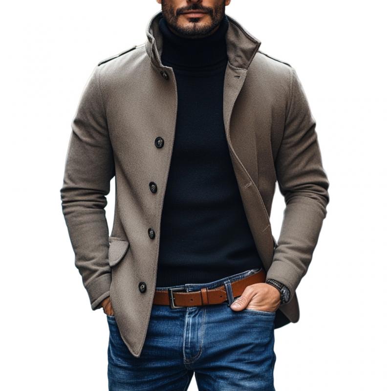 Heren Casual Wolmix Revers Eensluitende Slim Korte Jas 85856791M