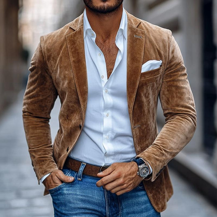 Herenmode Effen Suède Notch Revers Twee Knopen Casual Blazer 01543684Z